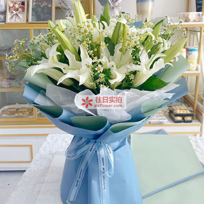 肇庆8支白色多头百合洋甘菊,互倾的思念