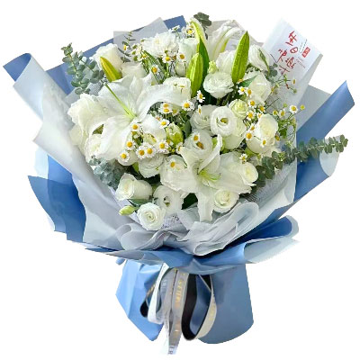 肇庆11朵白玫瑰桔梗百合，爱永恒不息