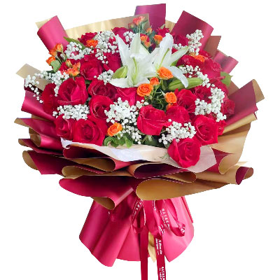 肇庆33朵红玫瑰百合，爱如同花般绽放